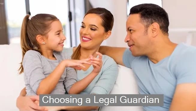 Choosing a Legal Guardian depicted by a young family of a mother, father, and toddler