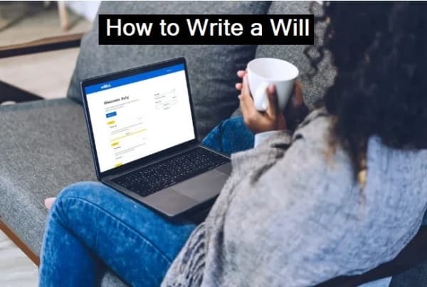 Woman using an online platform to learn how to write a will from home