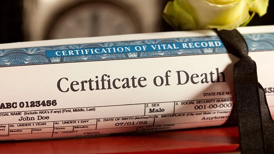 **Alt text**: Getting a copy of a death certificate document.