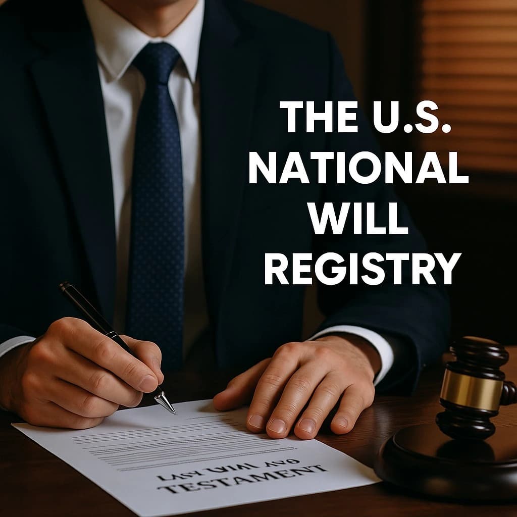 Attorney completing a will and preparing to register it in the U.S. National Will Registry.