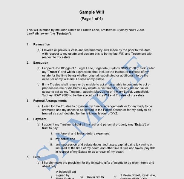 Last will and testament samples