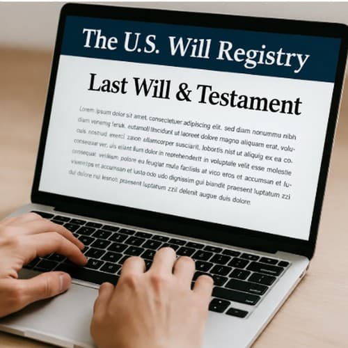us-will-registry-500×500 Online will maker platform displayed on laptop while drafting a legally valid digital will