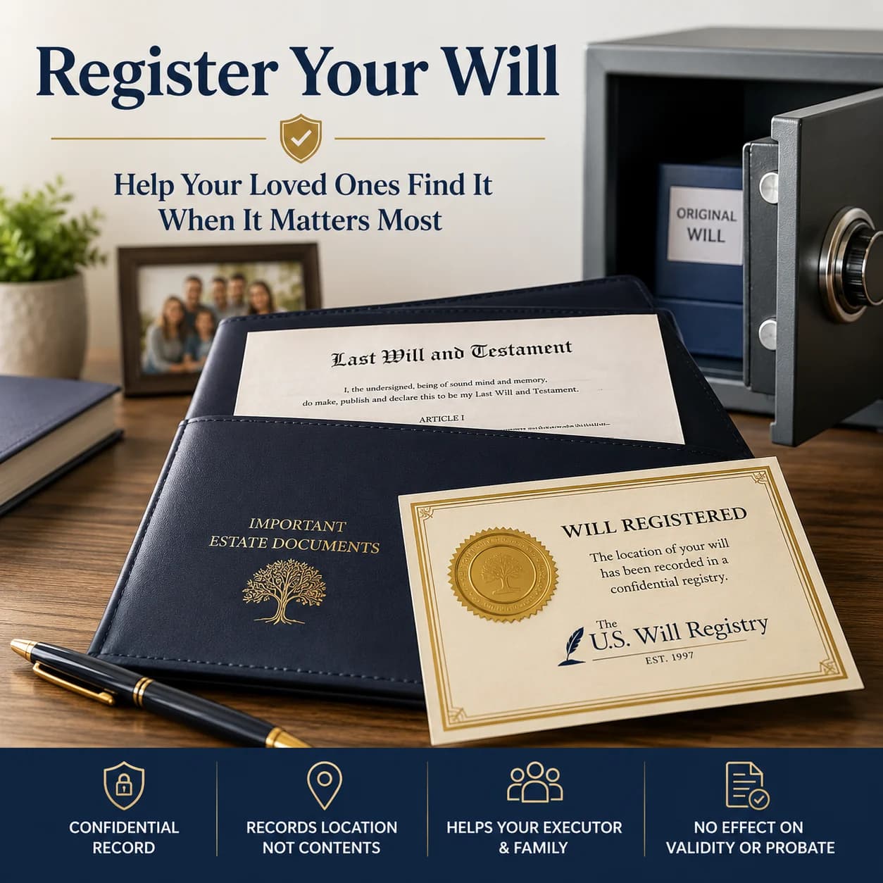 How to Register a Will How to register a will by creating a confidential record of the original will's location to help executors and loved ones find it after death.