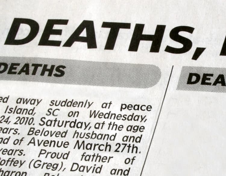 How to Find Death Notice Example of a death notice page with details of a deceased person.