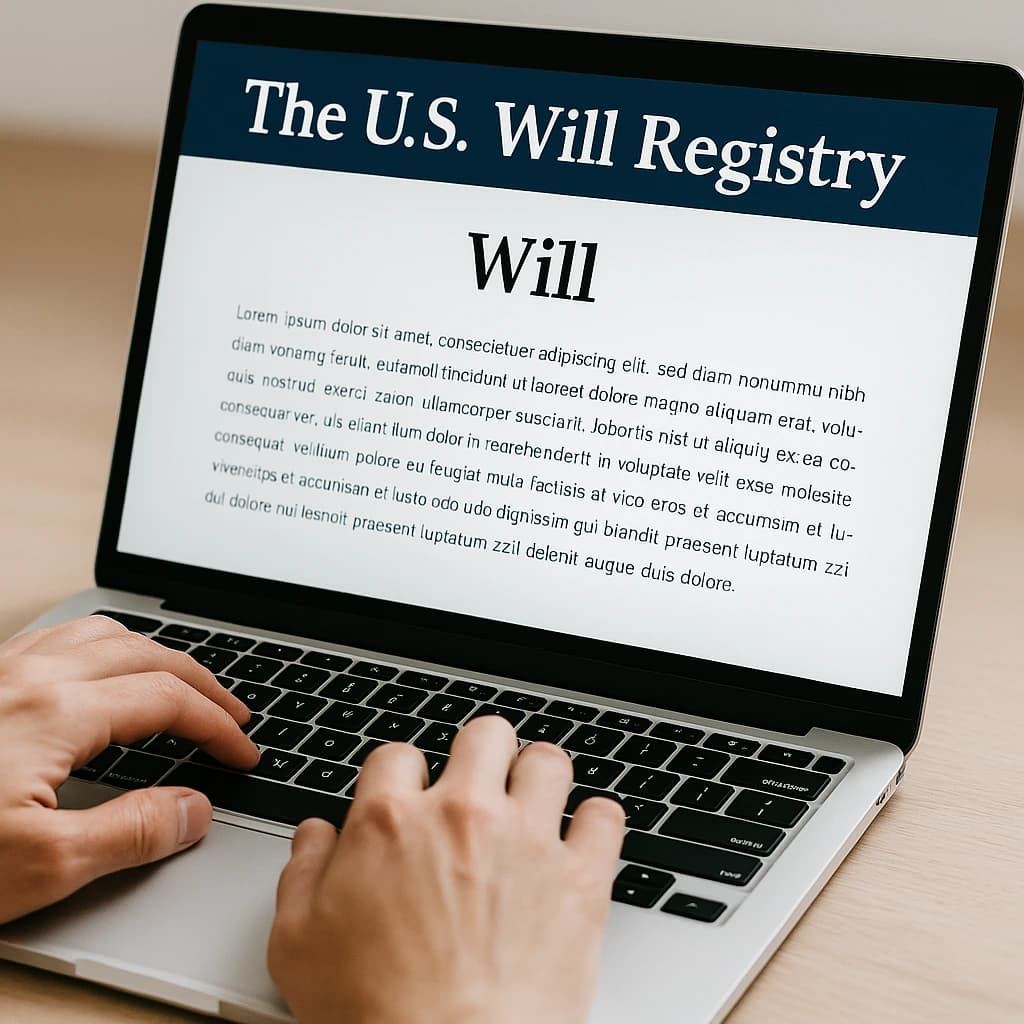 Online Will Maker Creating a Digital Last Will and Testament Online will maker platform displayed on laptop while drafting a legally valid digital will