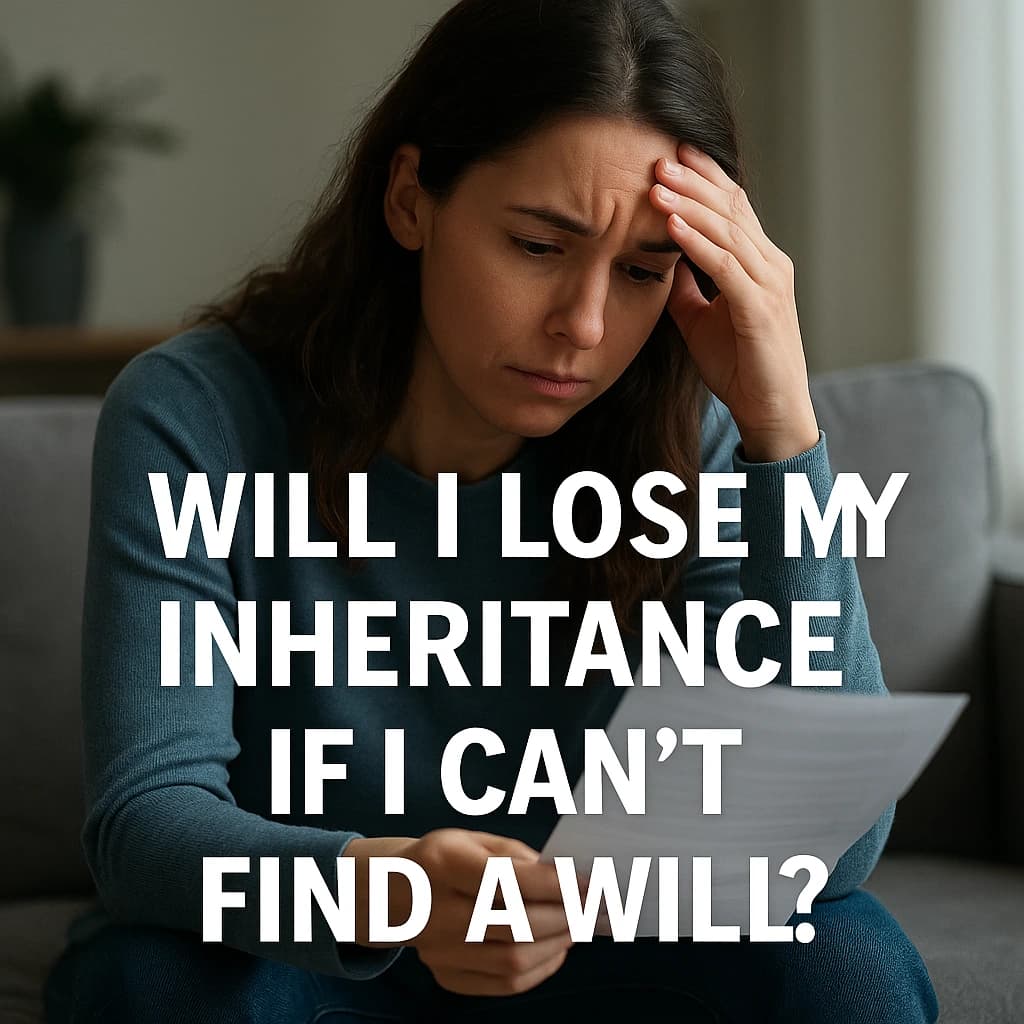 Will I Lose My Inheritance If I Can’t Find a Will Concerned woman holding a will, asking: Will I lose my inheritance if I can’t find a will?