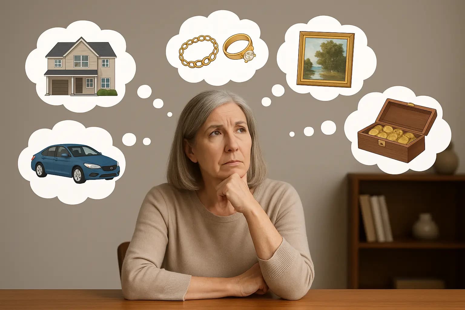 Woman Wondering How to Divide Assets in a will Elderly woman wondering how to divide assets in a will