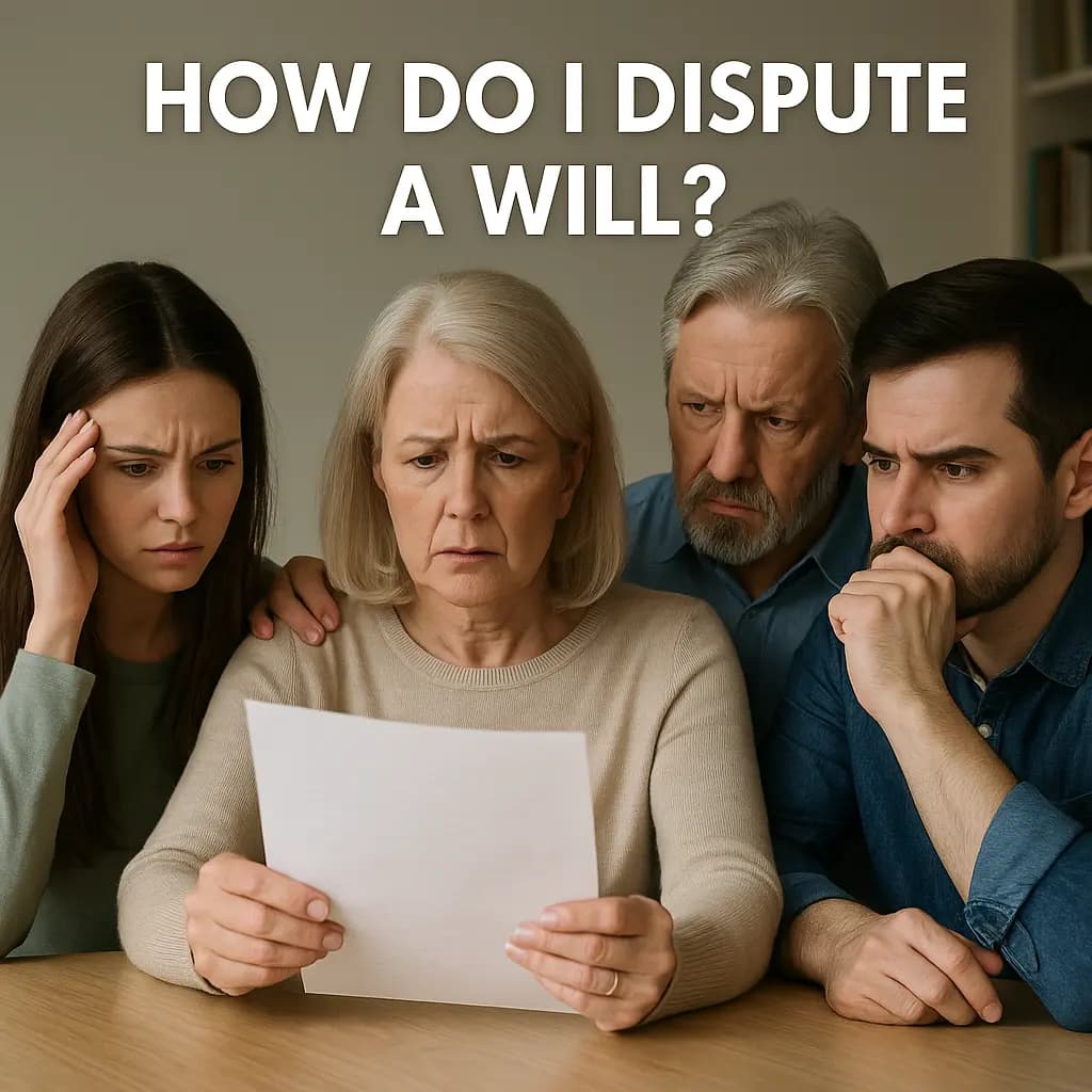 ChatGPT Image Jul 18, 2025, 05_14_10 PM Family looking upset while reading a will document, highlighting concerns about how do I dispute a will.