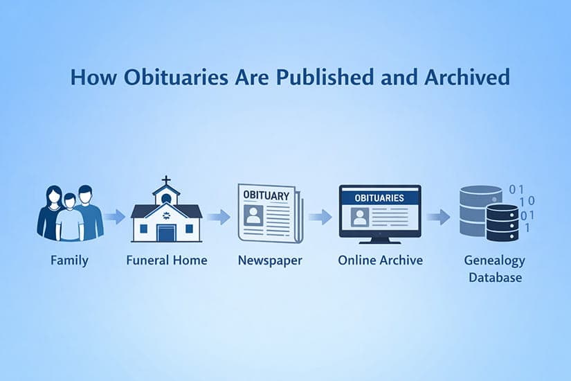 how-obituaries-are-published-and-archived How Obituaries Are Published and Archived visual publication flow infographic