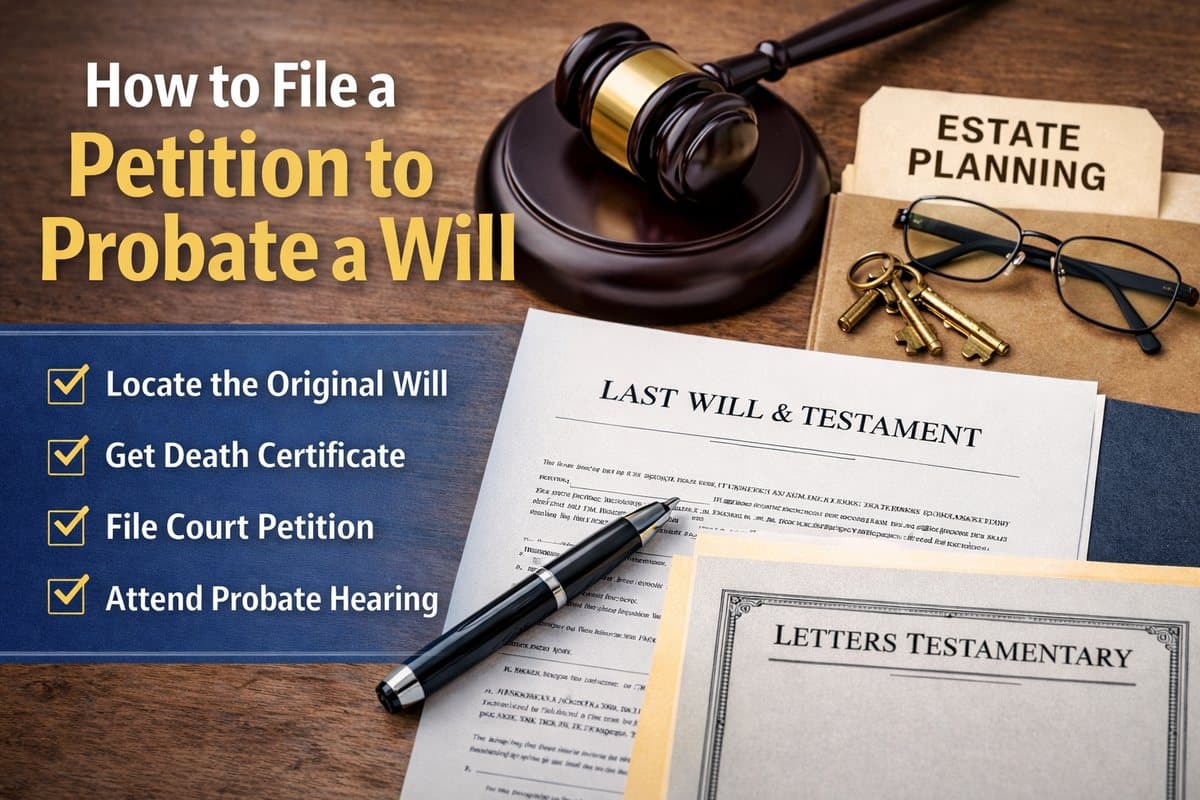 How to file a petition to probate a will How to file a petition to probate a will documents and gavel on desk