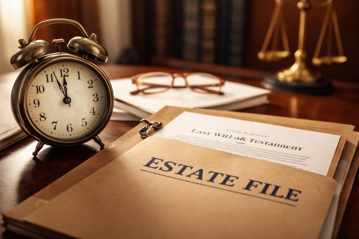 Is It Too Late to Find a Will After Probate Is it too late to find a will after probate, estate file and clock showing passing time