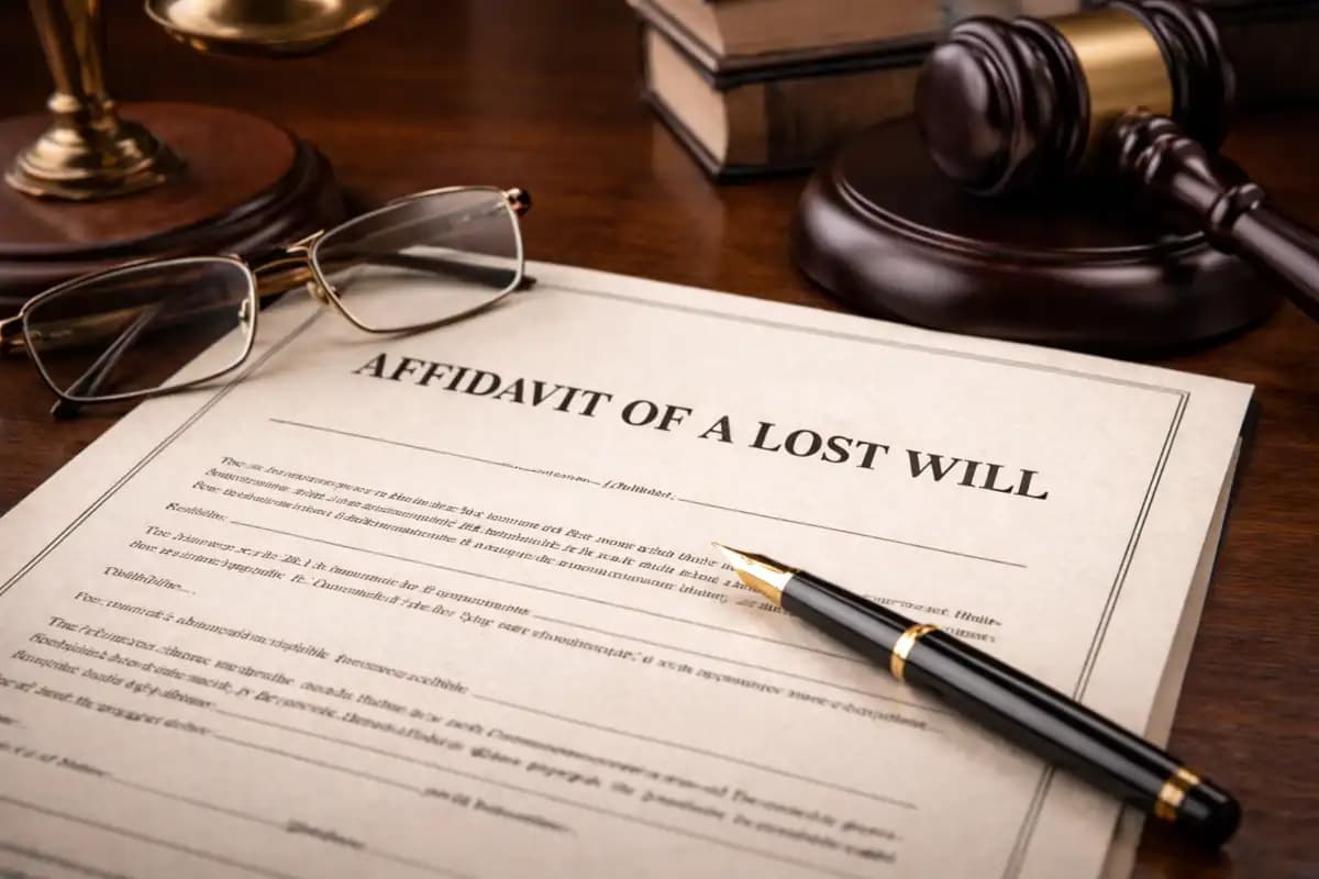 Affidavit for a lost will Affidavit of a lost will document prepared for probate court review and filing