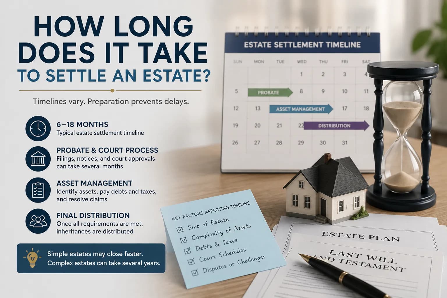 How Long Does it Take to Settle an Estate How long does it take to settle an estate with probate timelines and estate administration steps.